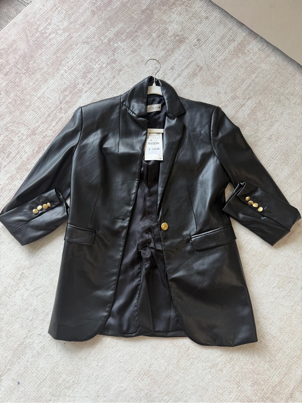 Zara Black Leather Blazer Jacket